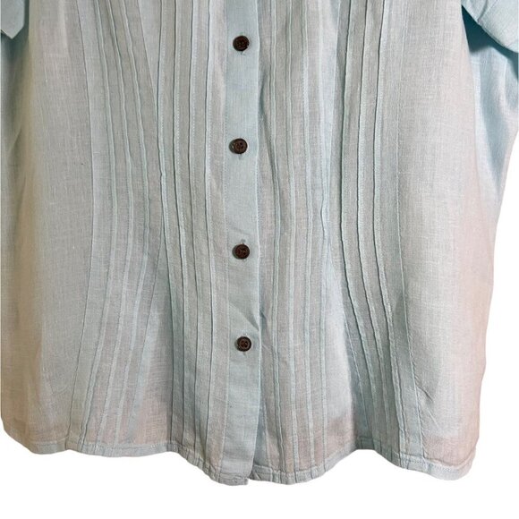 J. Jill Women's 100% Linen Blue Button Down Pintuck Blouse Size Medium - Picture 5 of 12